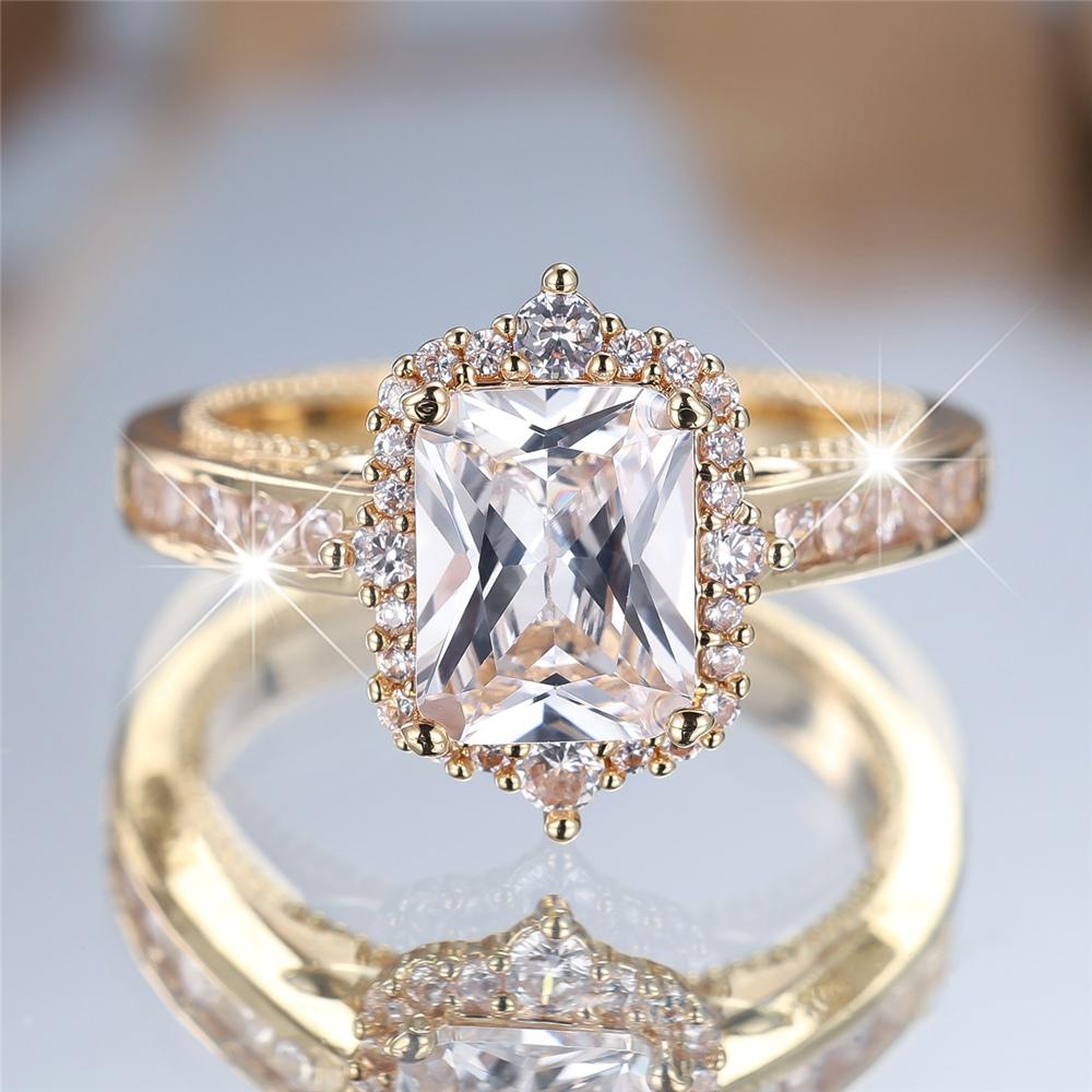 

Female Crystal Cute White Square Zircon Stone Engagement Ring Luxury Gold Color Wedding For Women Valentines Day Gift 10