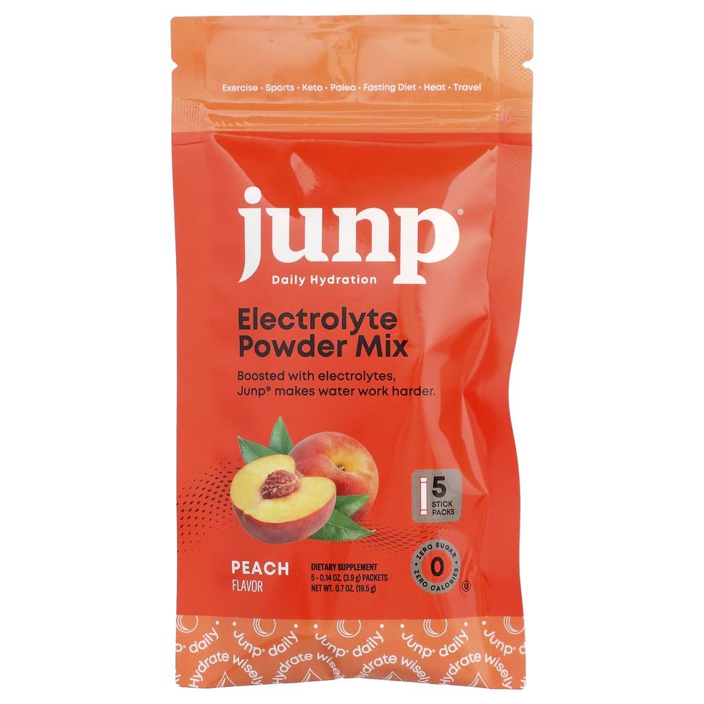 JUNP Hydration, Electrolyte Powder Mix, Peach, 5 Stick Packs, 3.9g (0.14oz) Each