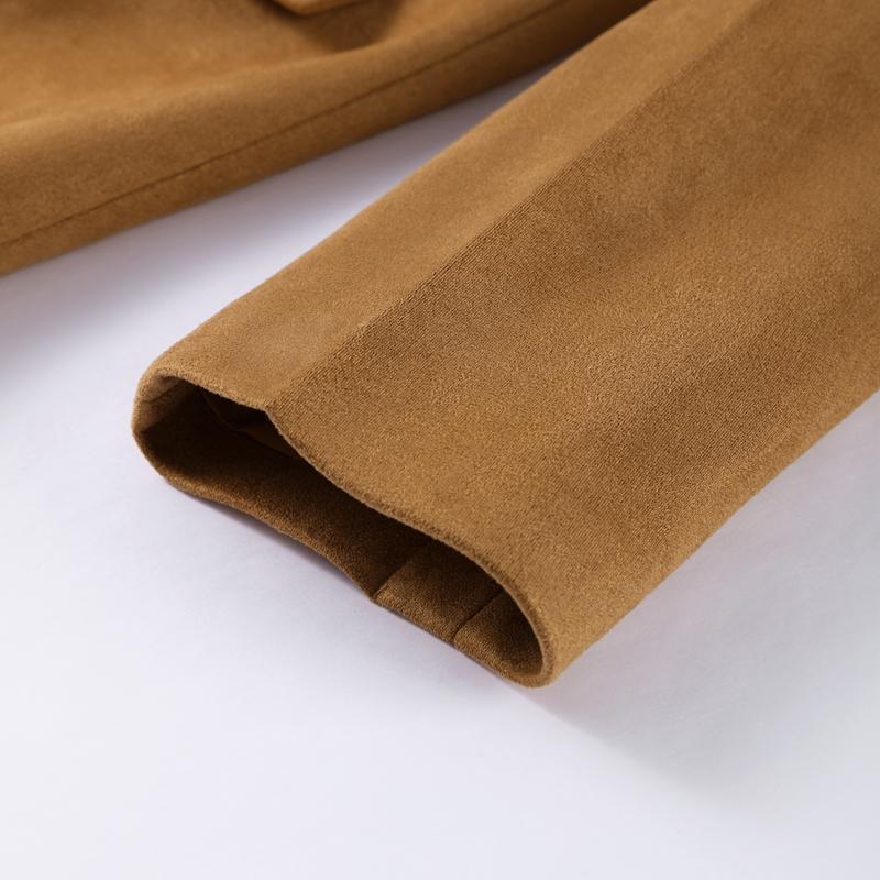 Dámská semišová bunda s klopovým límcem, jednoradové zapínání, khaki, s dlouhým rukávem, sako, módní na dojíždění, větruodolná, teplá bunda, podzim 2025