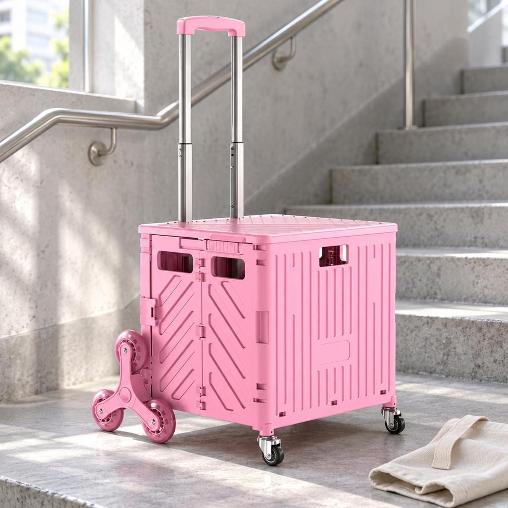 8Wheel Folding Transport Cart 45 L Capacity Shopping with Stair StairNavigating Wheels Portable
