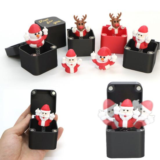 1/2/4Pcs Christmas Middle Finger In A Box Ornament Pop-up Santa Claus Reindeer Snowman Box Desktop Decoration Tricky Props Gag Prank Gift