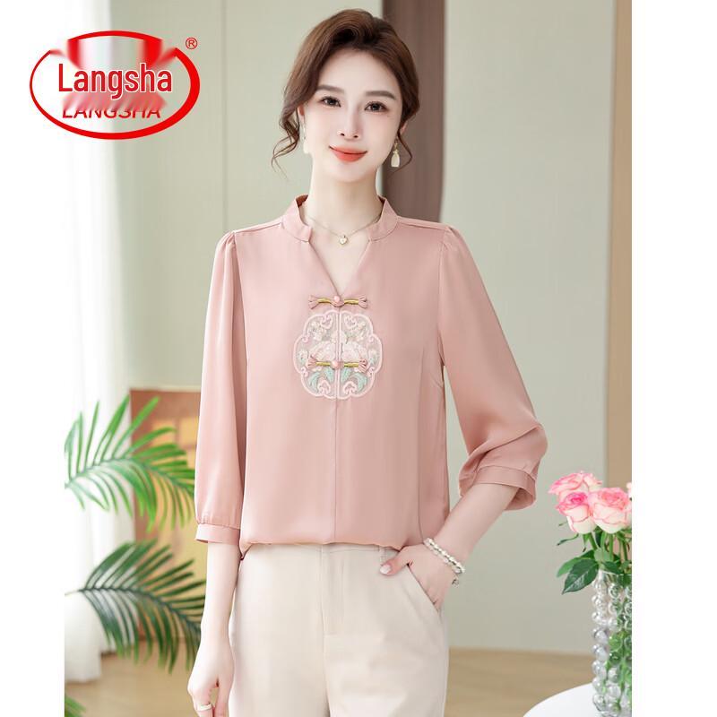 

LangSha New Chinese Style Embroidered Chiffon Blouse 2XL