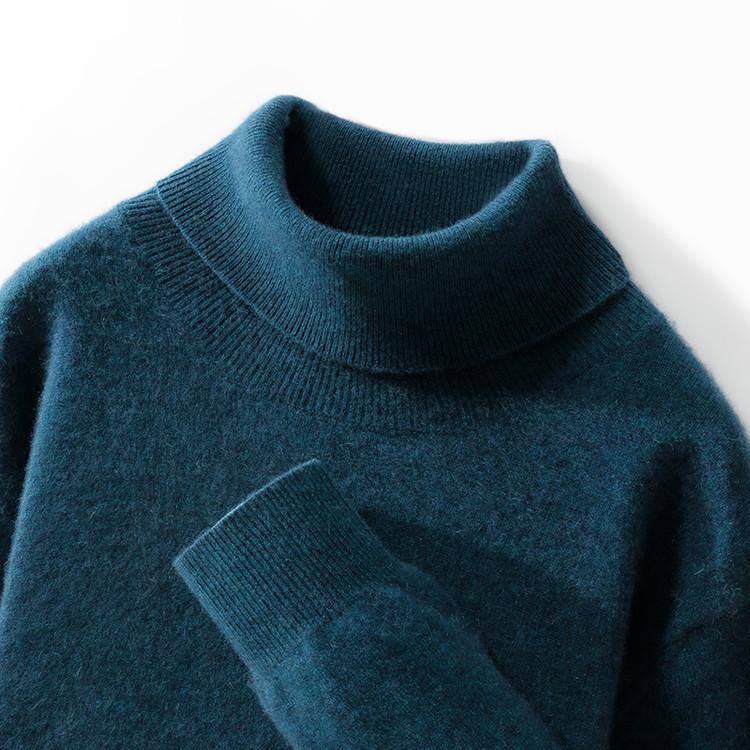 Pánský svetr ze 100% vlny Podzimní a zimní teplý pletený vlněný svetr proti žmolkování Jednobarevný všestranný rolák pro muže