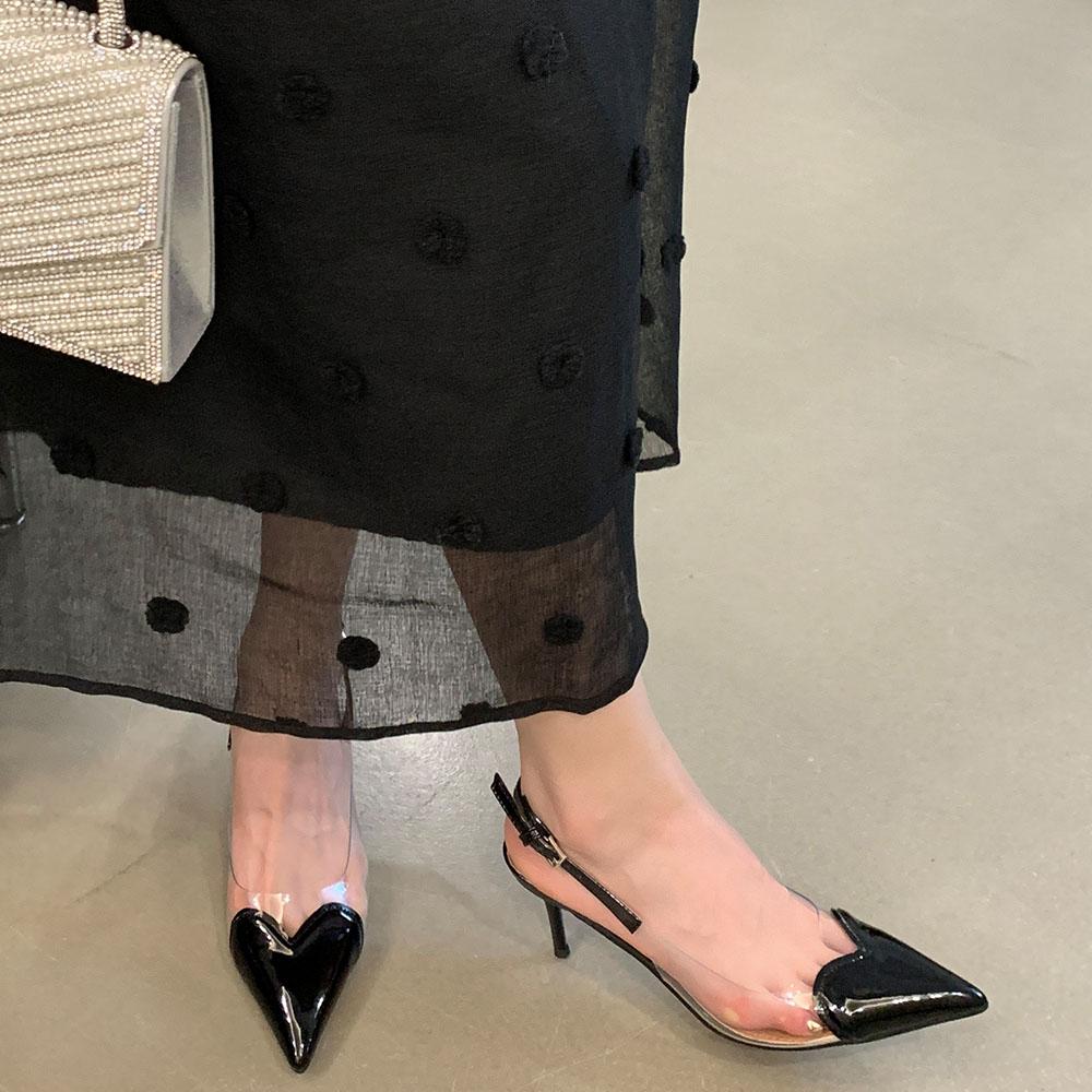 Sandale Noi cu Toc Înalt cu Vârf Ascuțit și Inimă Transparentă Vară Sexy Toc Subțire Sandale Chic cu Toc Tip Pompă Pantofi de Petrecere pentru Femei