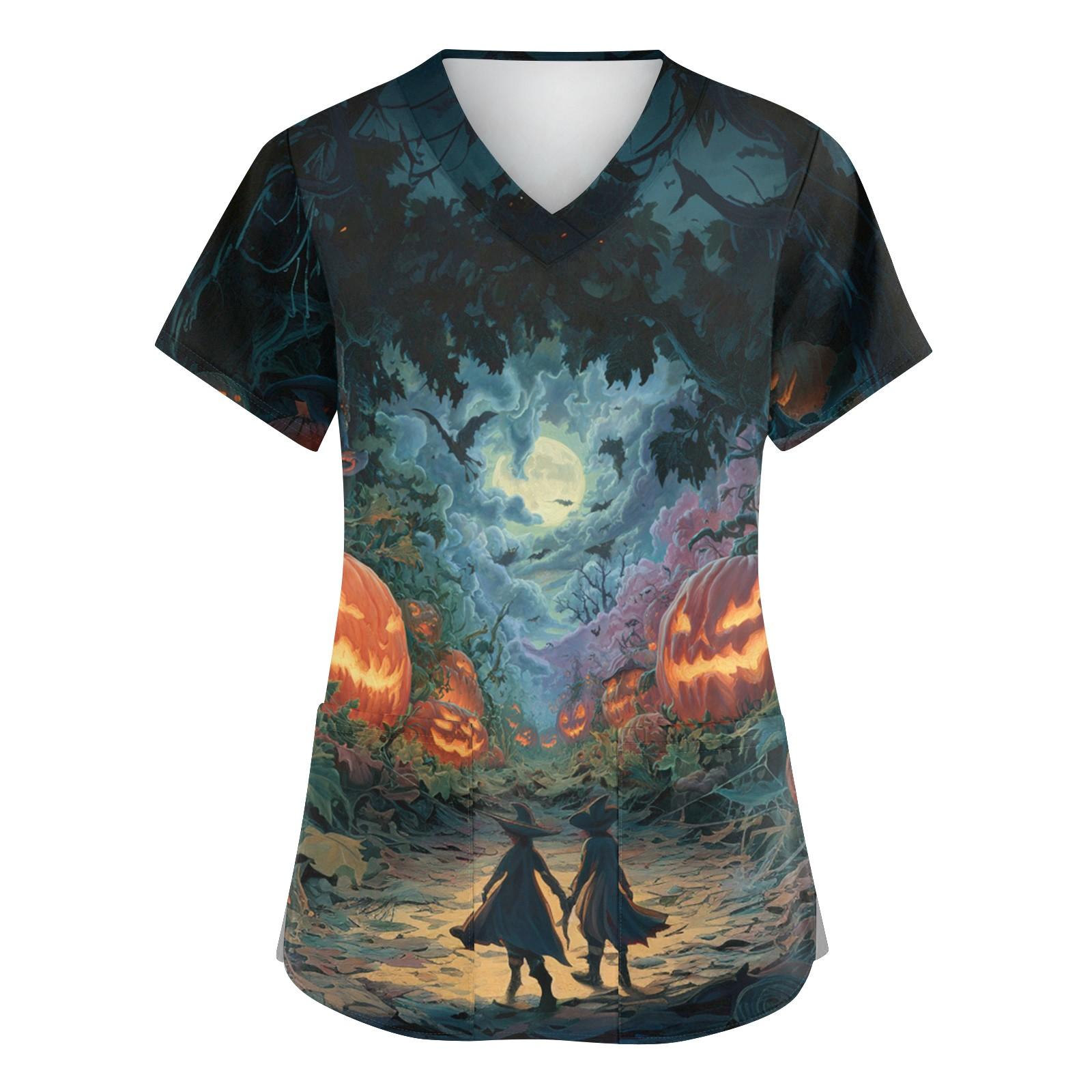 

Женская мода V-образный вырез короткий рукав комбинезон с карманами принт топы одежда L