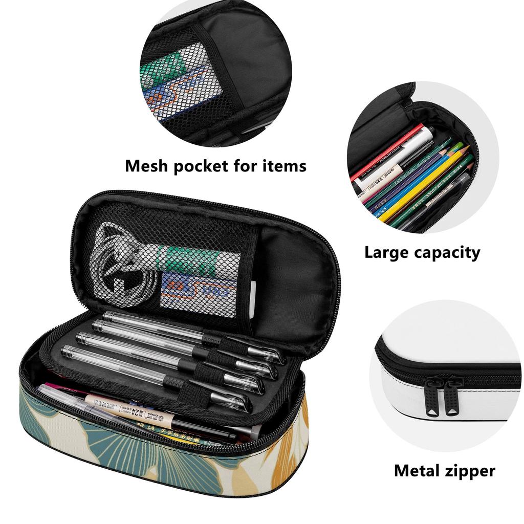 Pencil Case Classic Design 300D Polyester Zip Around Closure with Main Compartment Mesh Pocket and Pen Slots for Everyday Study