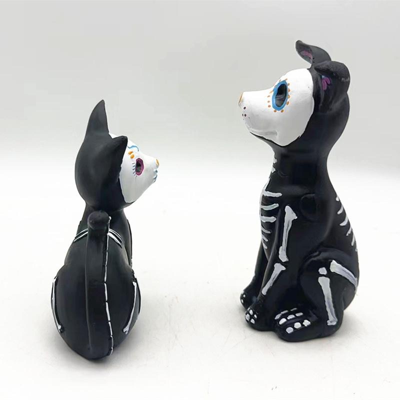 Day of The Dead Dog and Cat Figurine Halloween Statue Sugar Skulls Animal Statue Resin Crafts Home Desk Decorations