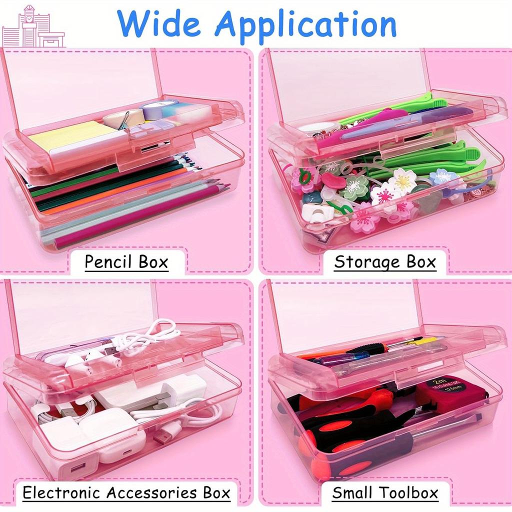 Large Capacity Double Layer Translucent Plastic Pencil Box with Snap-Tight Lid, Durable Hard Pencil Case for Pens, Pencils, School & Office Supplies