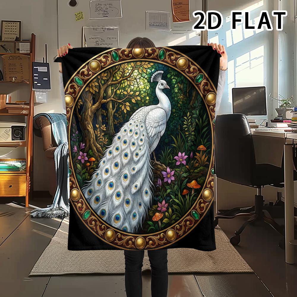 1Pc Peacock Print Flannel Blanket,High Quality Comfortable for All Seasons,Home Decor,Warmth and Comfort,Perfect for Christmas Gifts