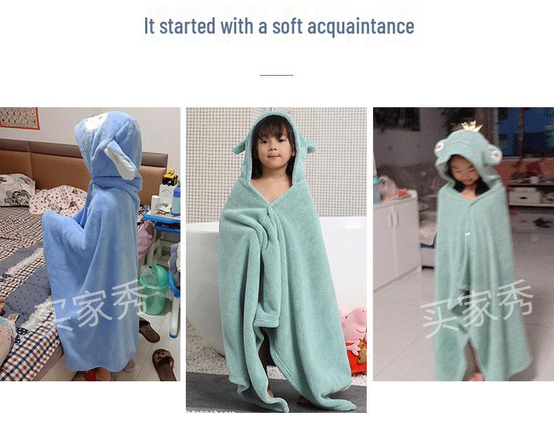 Children's Hooded Bathrobe - Coral Fleece Cartoon Design for Infants and Toddlers