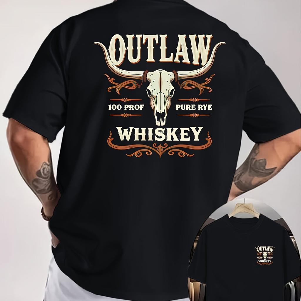 Westlicher Whiskey Doppelseitiger Druck Unisex T-Shirt, Amerikanisches Retro Lockeres Lässiges Oberteil