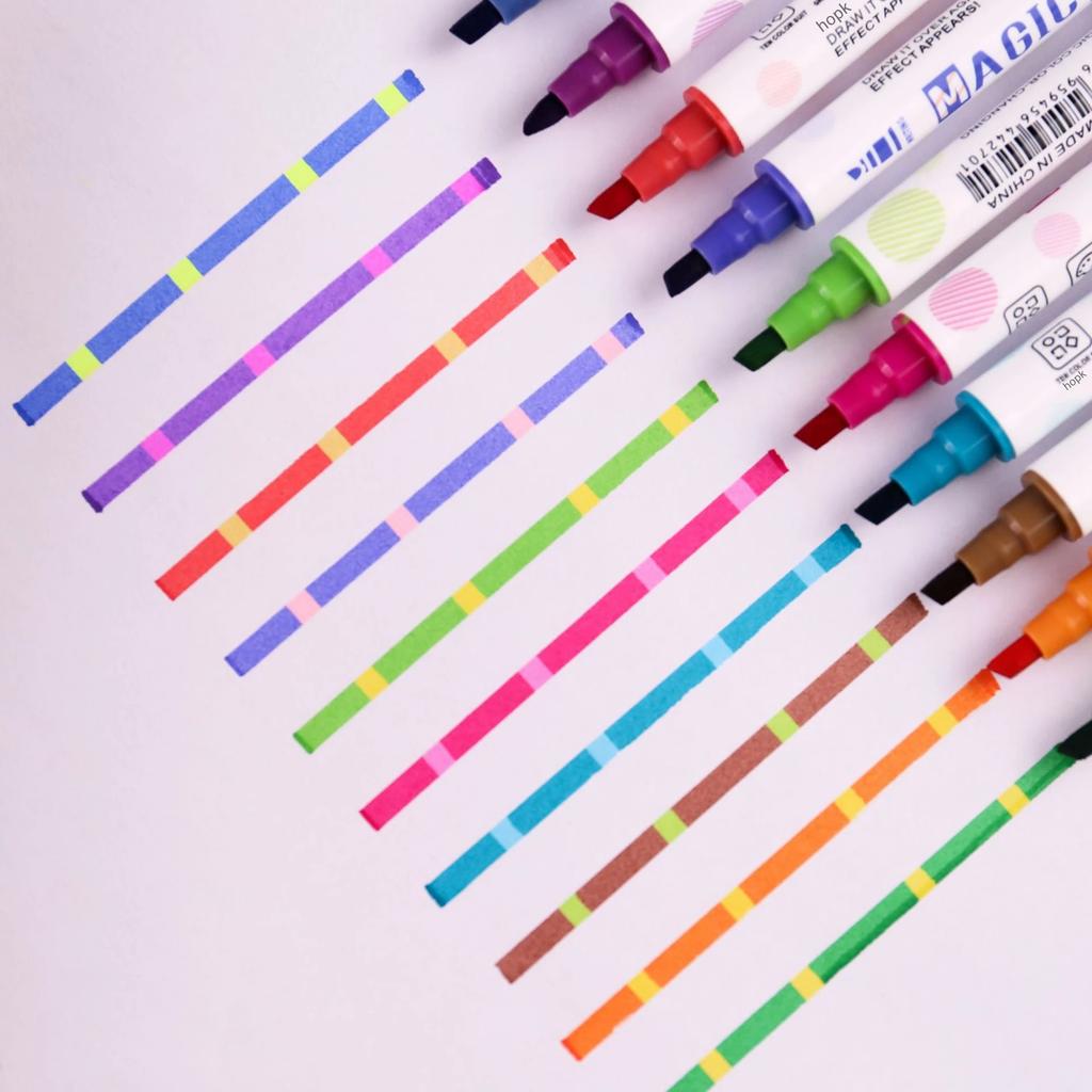 10pcs Variable Color Drawing Pen Set Discolored Magic Change Highlighter Marker Pens For Scrapbooking School Art Supplies