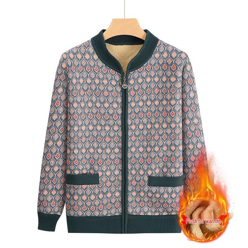 2024 Grandma s Cozy Fleece-Lined Cardigan and Winter Sweater for Elderly Women 3XL (120-140 jin)