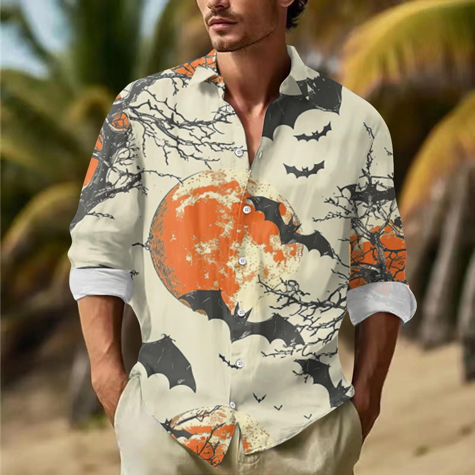 

Мужские рубашки с длинными рукавами и пуговицами на Хэллоуин, мужские повседневные модные рубашки с длинными рукавами XXL оранжевый