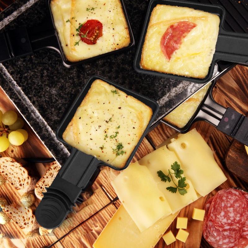 4PCS Raclette Pan with Non-Stick Coating with Insulated Handle and 4 Shovel Portable Cooking Tray for Melted Cheese Omelette