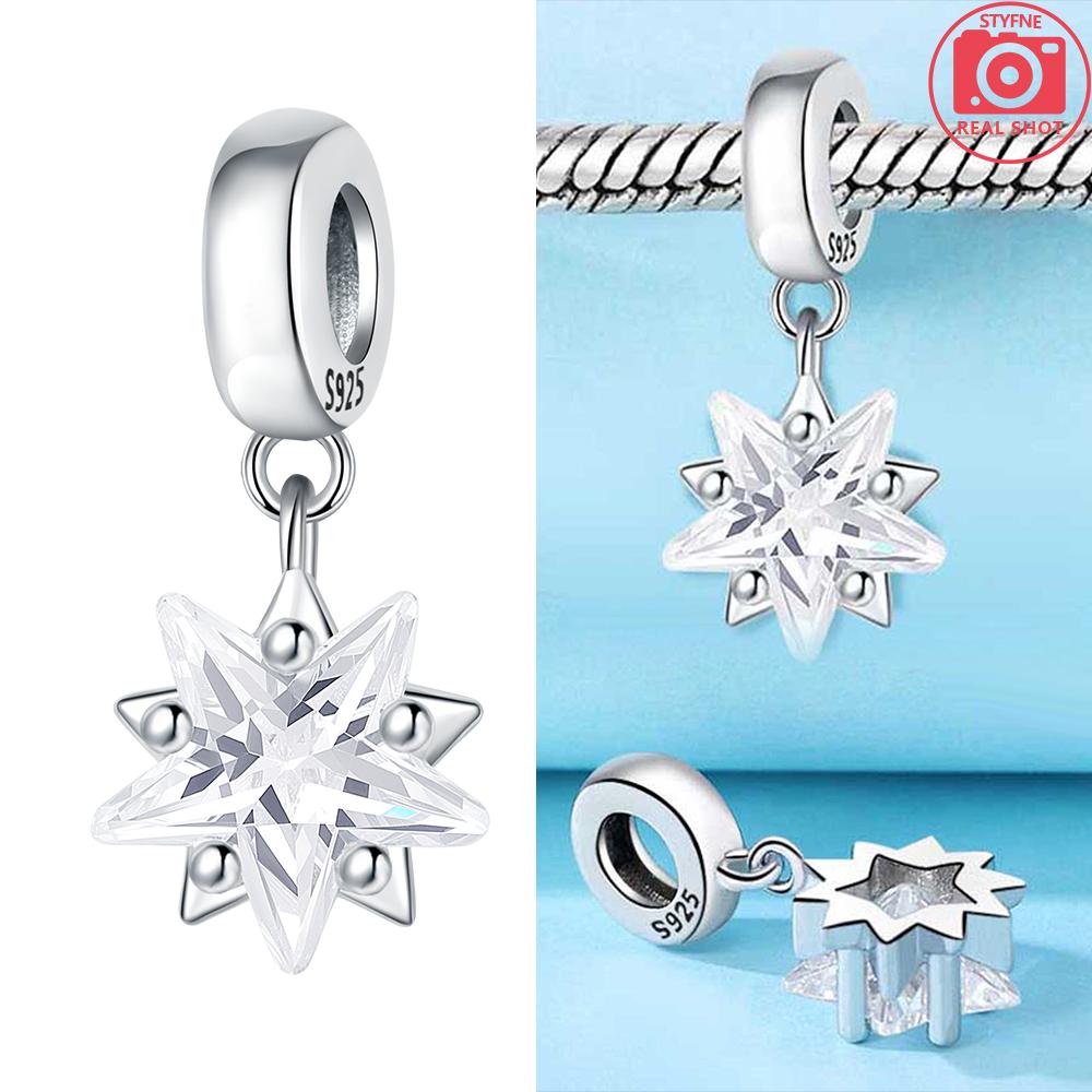 Charms 925 Silver Blue Zircon Moon Moon Luminous Star Beads Pendant Fit Bracelet Woman DIY Jewelry Fine Gifts Making