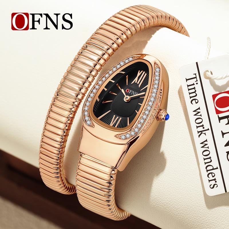 OFNS High-End Snake-Shaped Diamond Wristwatch with Roman Numerals - Women s Quartz Watch