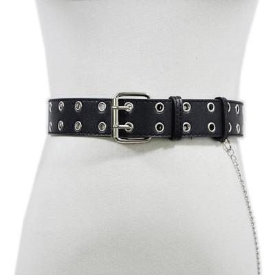 Women's Punk Double Row Pin Buckle Belt with Round Holes