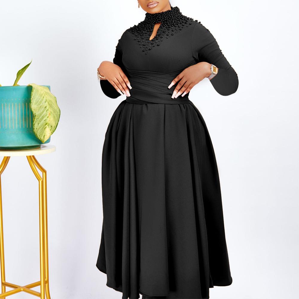 

Эффектное женское платье из бисера с высоким вырезом и расклешенной юбкой XXXL чёрный