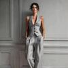Women Clothing Set Sexy V-Neck Button Tank Fashion Casual