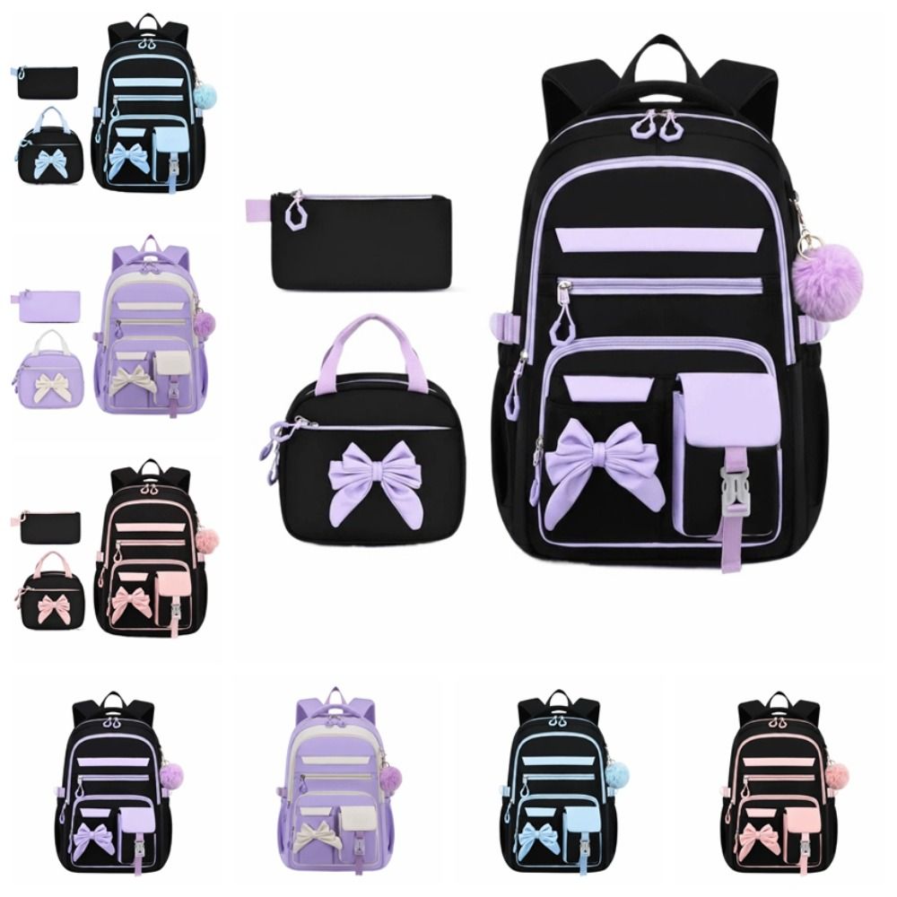 Zaino a tre pezzi per la scuola Zaino casual per studenti Zaino in nylon leggero con fiocco Quotidiano