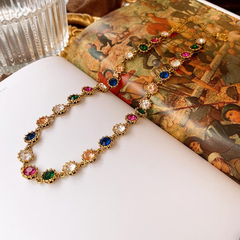 Pre-owned Vintage Retro Diamond-Encrusted Round Necklace & Clavicle Chain Set