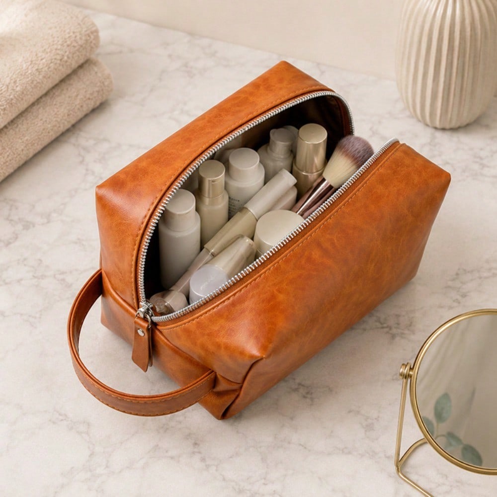 Simulation Leather Men's Toilet Bag Portable Travel Skin Care Product Storage Bag