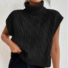IHUASU Women's Autumn Knitted Solid Colour High Neck Loose Stranded Flower Sleeveless Inner Outer Vest Vest