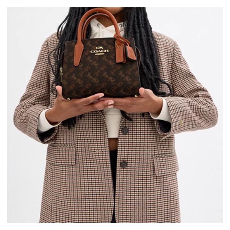 COACH ANDREA CARRYALL 22 carriage pattern print artificial leather crossbody handbag small size women's truffle color