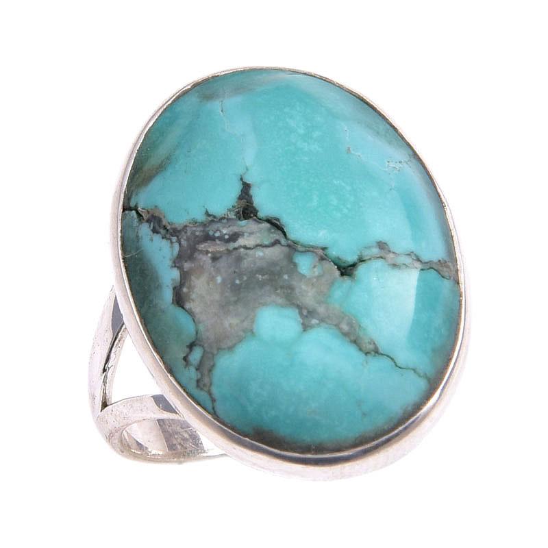 Přírodní tibetský tyrkys drahokam 925 masivní sterlingové stříbro dárkový prsten vel. 7 B0Y17
