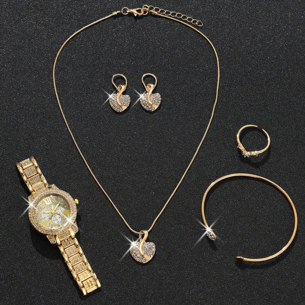 6PCS/set Women Watch Luxury Elegant Alloy Watch Crystal Wristwatch For Ladies Gift Quartz Watch Alloy Rhinestone Bracelet Montre