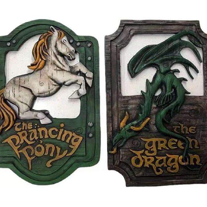 XYQ Lord of The Rings The Prancing Pony and The Green Dragon Pub Signs Set, Handmade Bar Style Sign, Pub Home Office Decorative Sign, 11 X 7 Inch