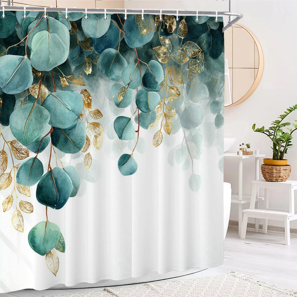 

Modern Botanical Leaf Shower Curtain, Floral Plant Bathroom Decorative Shower Curtain, Polyester Shower Curtain With Hooks W60H190(CM)-1 Pcs