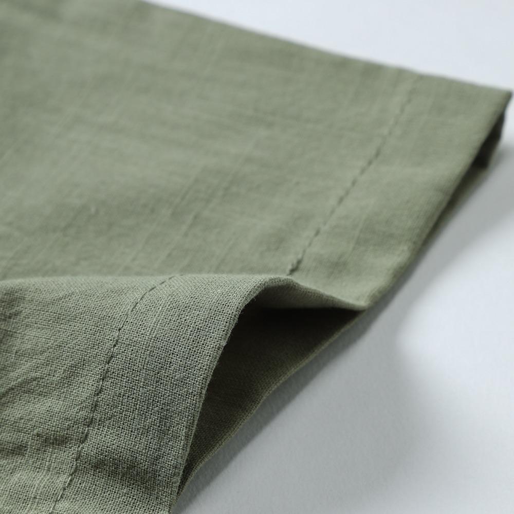 Summer Men's Cotton Linen 100% Shirt Solid Color Lace-up Turn-down Collar Shirt  Linen Shirt Top