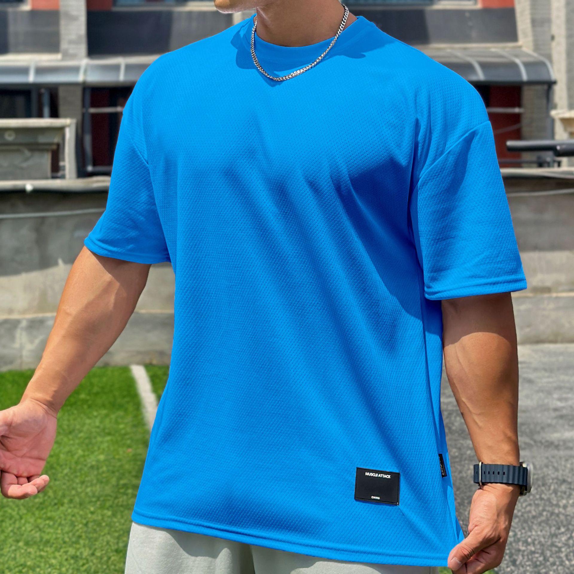 

Американский стиль Мужская летняя модная футболка с коротким рукавом для фитнеса Свободная футболка с круглым вырезом для тренировок XXL синий