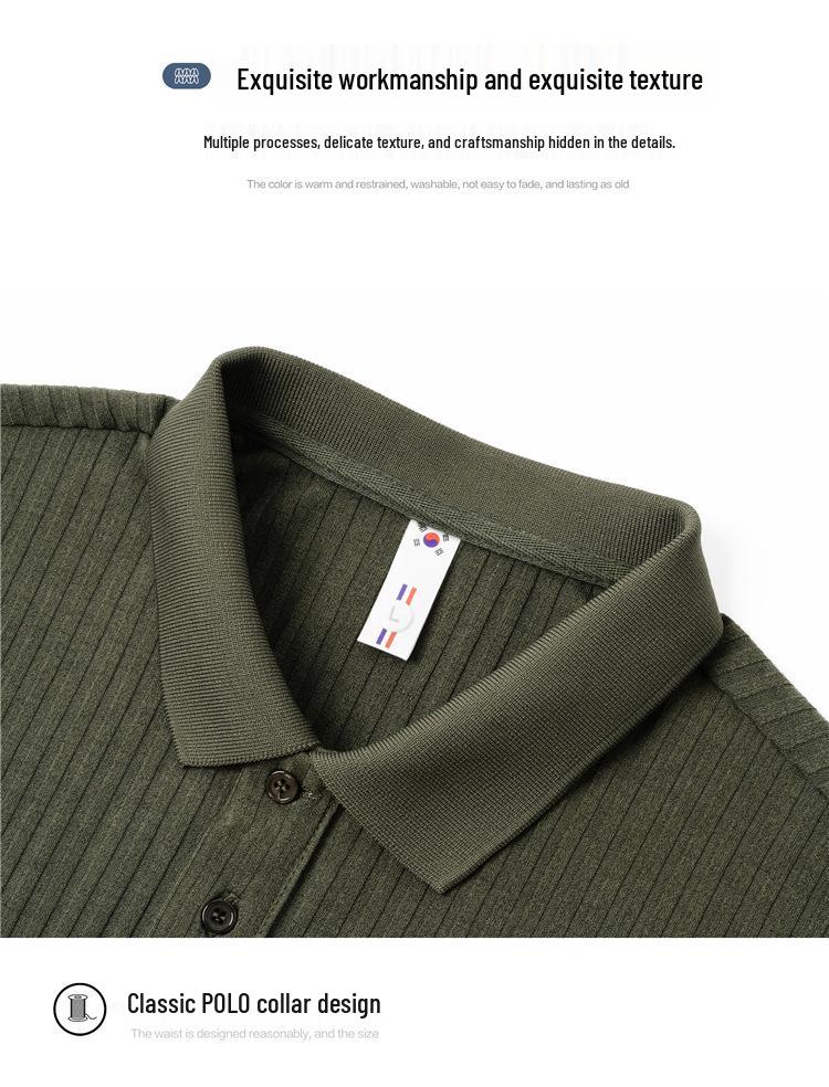 Men's Slim Fit Short Sleeve Polo Knit Shirt - Korean Style Casual Ribbed Top