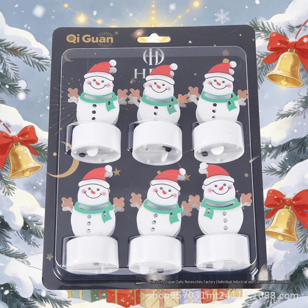 6-Piece LED Christmas Candle Lights with Wrought Iron Tree and Santa Decorations