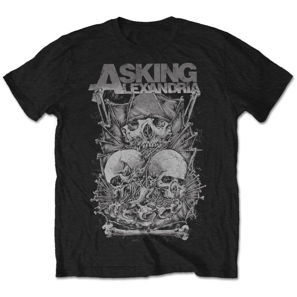 T-shirt Ufficiale con Licenza Asking Alexandria Skull Stack Rock Metalcore