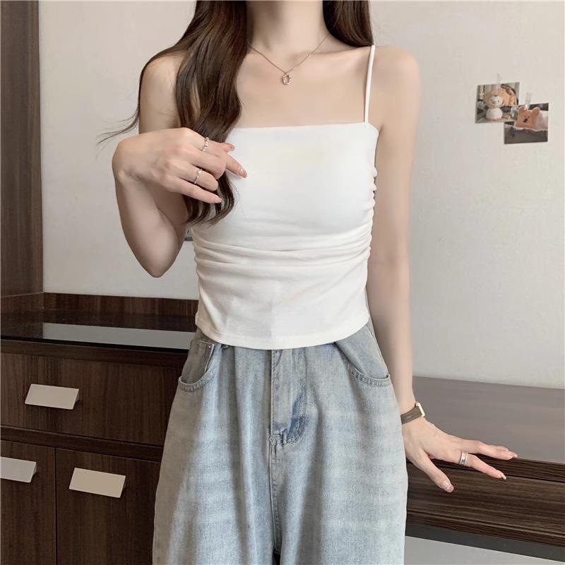 

Korean Style Padded Ruffled Camisole - Women s Spring 2026 New Arrival, Slim Fit, Beautiful Back Tank Top One Size (Suitable for 75-140 kg)