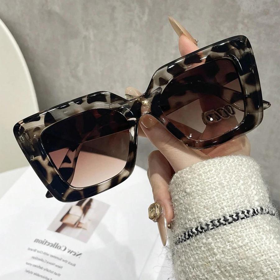 New Fashion Square Women Luxury Sunglasses Retro Designer Men Trending Leopard Blue Green Sun Glasses Shades UV400 Glasses