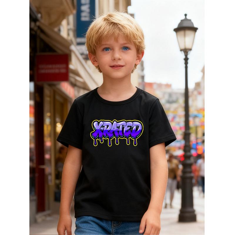 

European sizes Boys Summer Short Sleeve T-Shirts with Dinosaur & Prints - Casual Round Neck Tees, Machine Washable Outdoor Play Clothes 98cm чёрный
