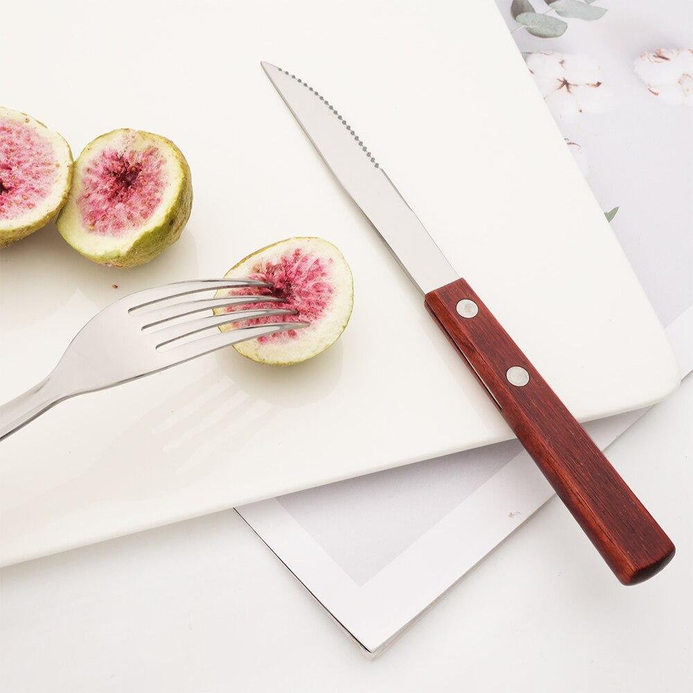 4/8/12/16/24Pcs Wooden Handle Cutlery Set Stainless Steel Luxury Knife Spoon Light Brown Tableware Kitchen Complete Dinnerware Set