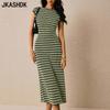 Moda damă vară primăvară cu dungi cu mâneci scurte cu decolteu rochii casual cu talie înaltă