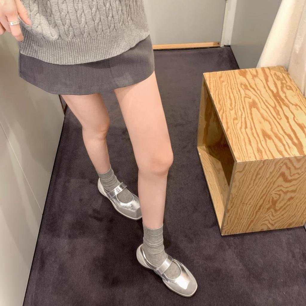 Cowhide Version~ Thick-soled Inner Height Increase Mary Jane Shoes Women's 2025 New One-word Buckle Velcro Single Shoes Ballet Shoes