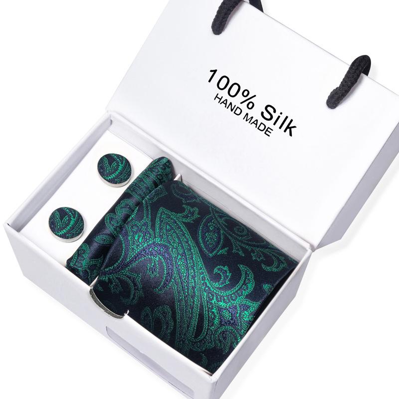 Men'S Business Tie Square Scarf Gift Box Striped Plain Suit Shirt Tie Black Gift Box Set