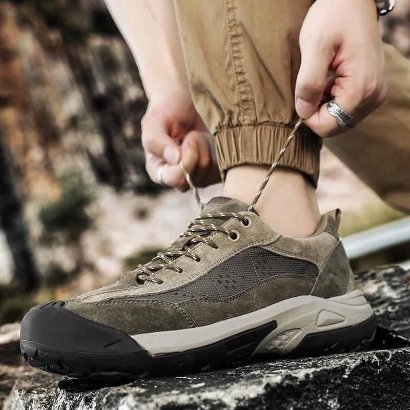 Fashion 2025 Men's Casual Shoes Spring Summer Outdoor Hiking Sneakers Retro Splicing Leather Mesh Climbing Footwear Male