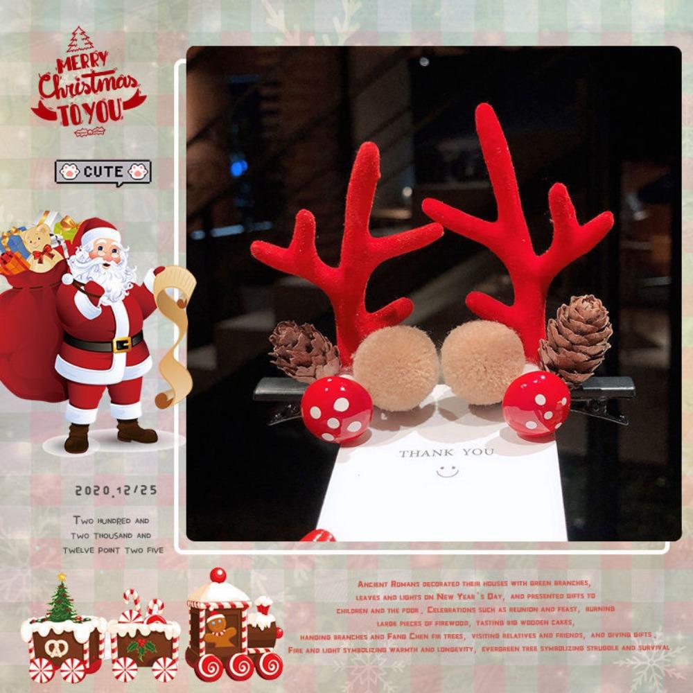 Xmas Ornaments Elk Ear Pine Cone Hairpins Hair Accessories Merry Christmas Decor Antler Hairpin