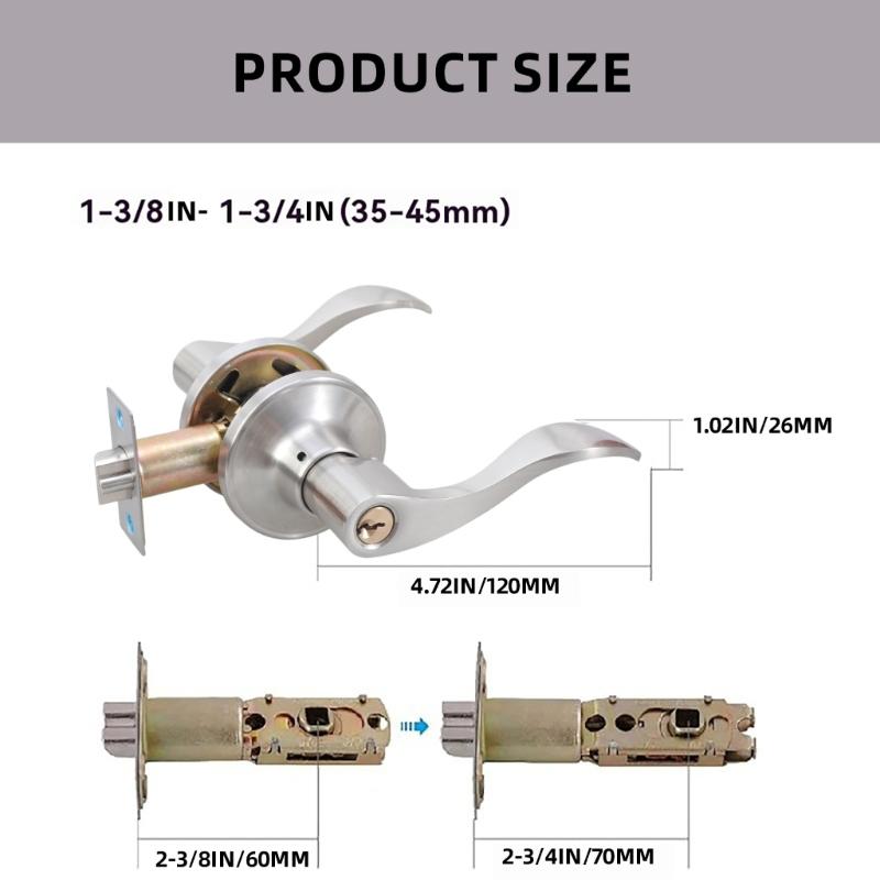 Steel Door Levers with Keyed Alike Entry Function Reversible Door Lock Adjustable Backset Lock for Front & Entrance Door