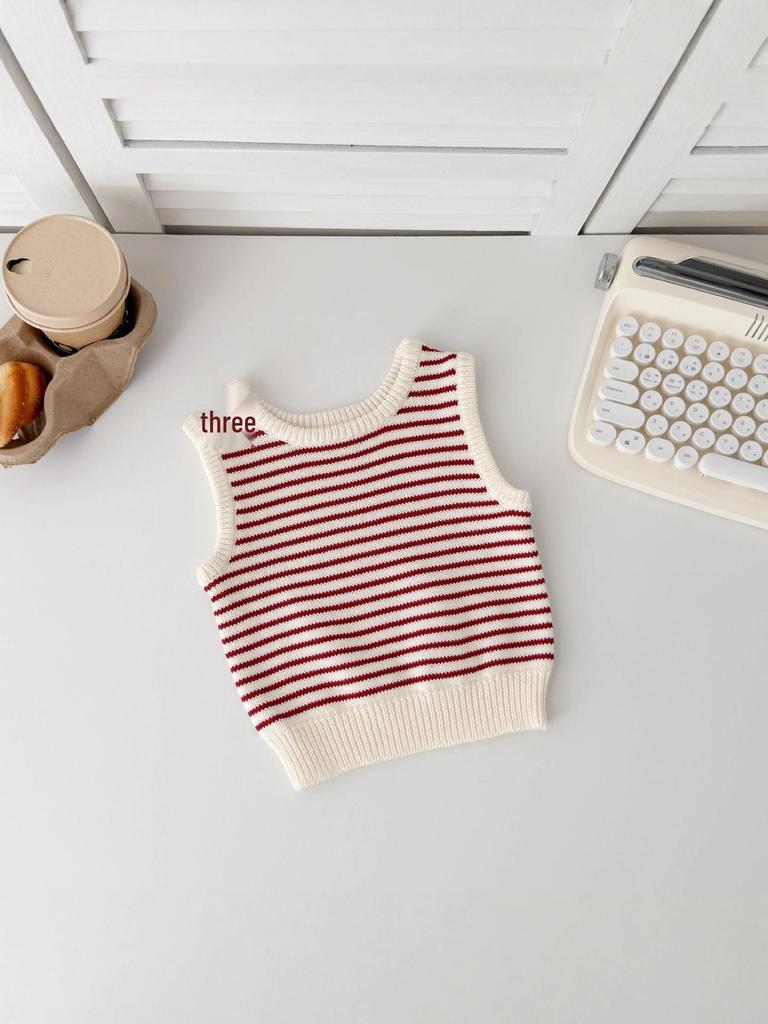 Infant & Toddler Striped Knit Vest - Spring/Autumn Korean Style, Unisex Baby Cotton Outerwear