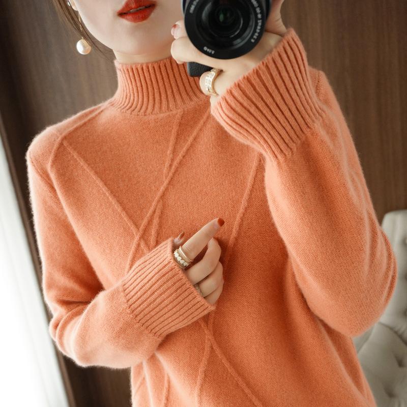 Autumn and Winter New Knitted Inner Thickened Pullover New Sweater Loose Long-sleeved Semi-turtleneck Bottoming Shirt Women